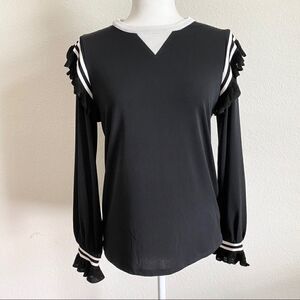 Belle Vere Black Ruffle Long Sleeve Top Women's XS Slinky